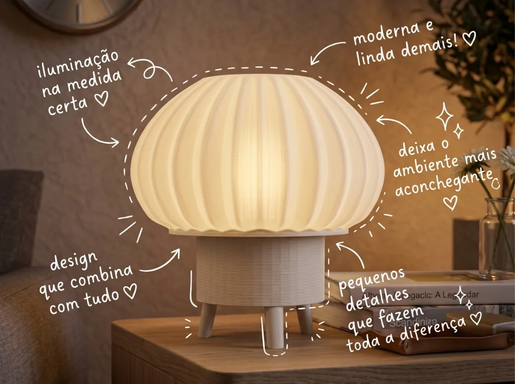 Luminária de mesa Markah com iluminação acolhedora e design autoral impresso em 3D